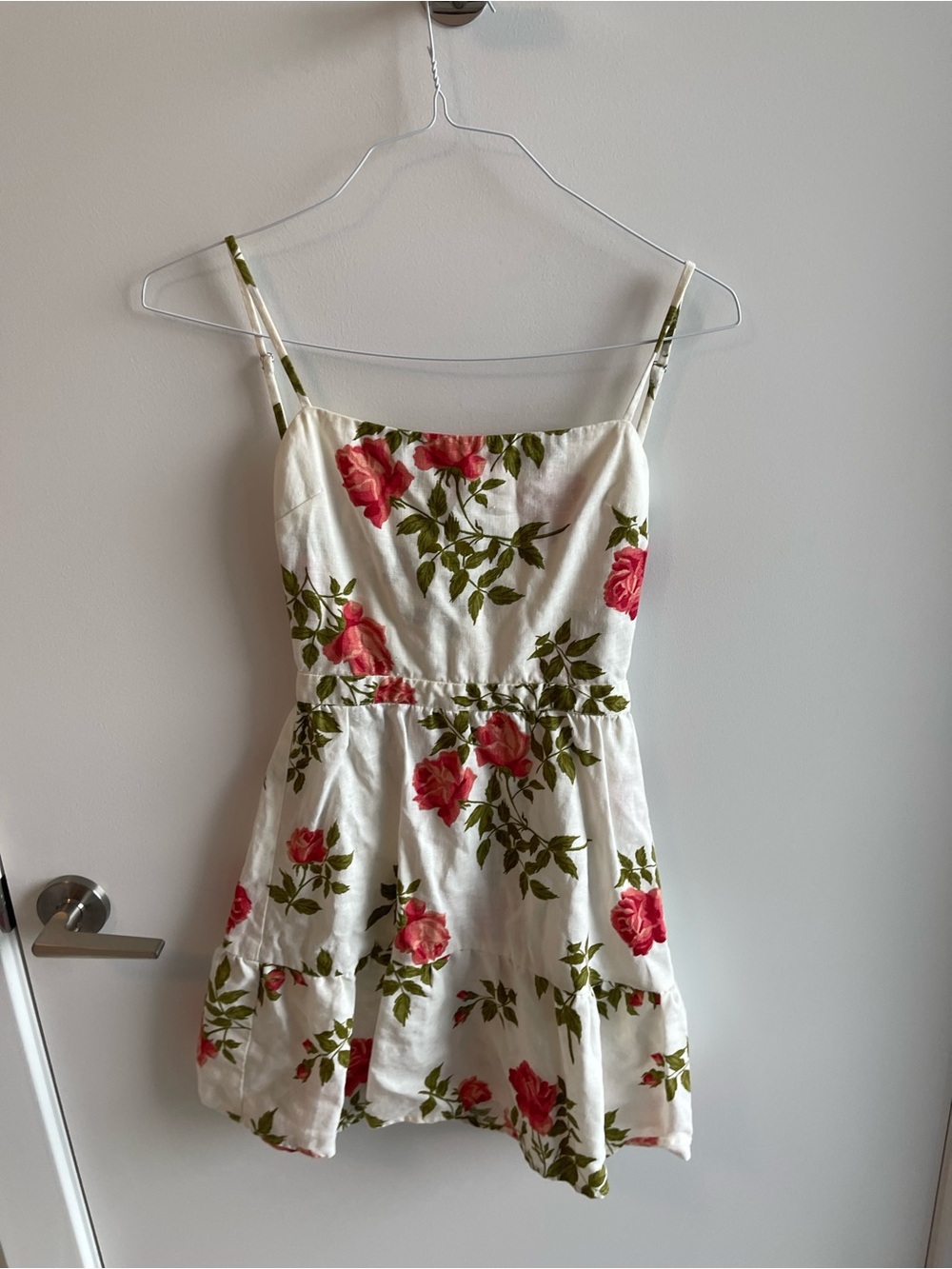 Reformation White Floral Spaghetti Strap Sundress with Pink Roses